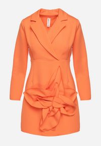 Born2be - Pomarańczowa Marynarkowa Sukienka Mini z Kopertową Górą Nivrade. Kolor: pomarańczowy. Typ sukienki: kopertowe. Długość: mini #2