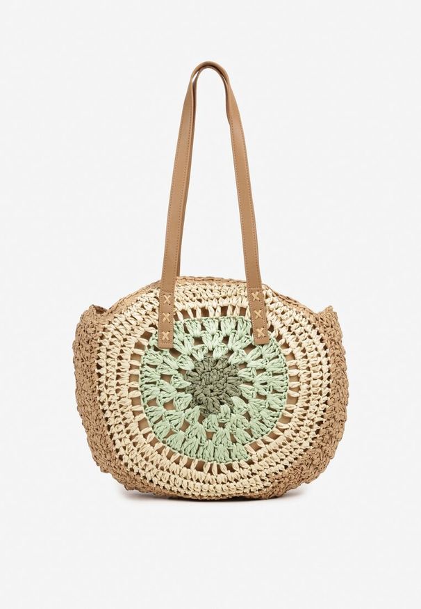 Renee - Zielono-Beżowa Pleciona Torebka w Stylu Boho Ulofina. Kolor: zielony. Sezon: lato. Styl: boho