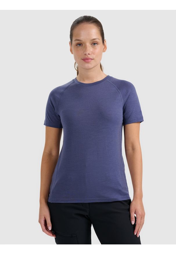 4f - 4F Koszulka trekkingowa z wełną merino damska - granatowa M. Kolor: niebieski. Materiał: wełna