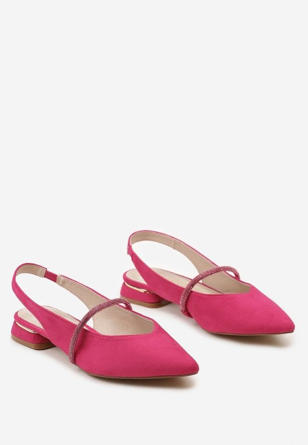 Renee - Fuksjowe Czółenka z Noskiem w Szpic Paskiem z Cyrkoniami i Skórzaną Wkładką Veietta. Okazja: na spotkanie biznesowe. Nosek buta: szpiczasty. Zapięcie: pasek. Kolor: różowy. Wzór: aplikacja. Materiał: skóra. Obcas: na obcasie. Styl: biznesowy. Wysokość obcasa: średni