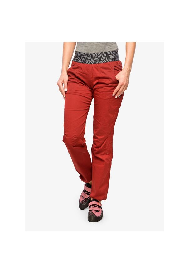 OCUN - Spodnie wspinaczkowe damskie Ocun Pantera Organic Pants. Kolor: czerwony. Wzór: motyw zwierzęcy