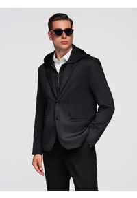 Ombre Clothing - Męska marynarka z odpinaną podpinką i kapturem – czarna V1 - Rozmiar: M. Okazja: na co dzień, do pracy. Typ kołnierza: kaptur. Kolor: szary. Materiał: poliester. Styl: wizytowy, casual, elegancki