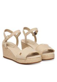 TOMMY HILFIGER - Tommy Hilfiger Sandały Mid Woven Wedge Espad Fringe FW0FW09470 Beżowy. Kolor: beżowy. Materiał: materiał #2