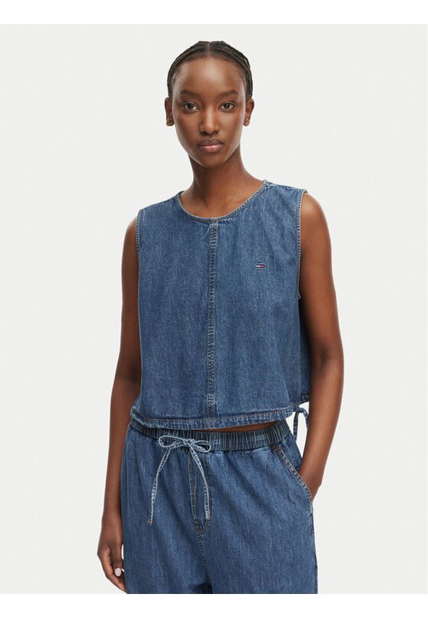 Tommy Jeans Top DW0DW22609 Niebieski Regular Fit. Kolor: niebieski. Materiał: bawełna, jeans