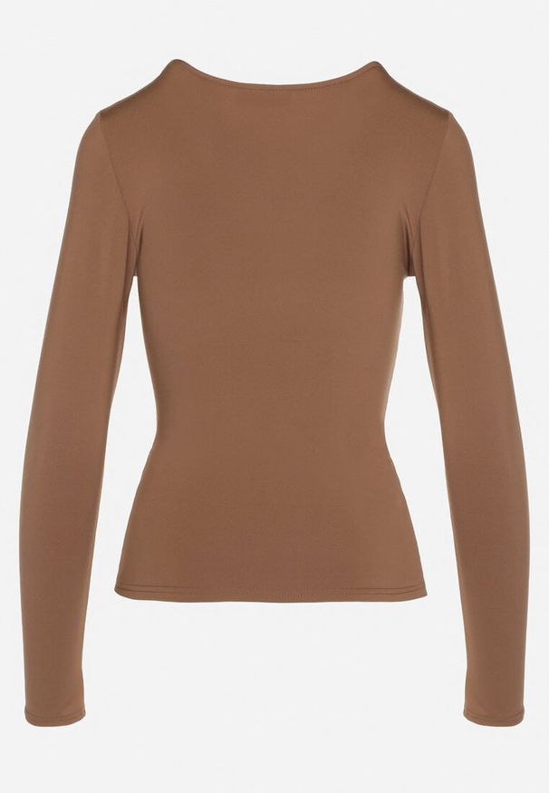 Born2be - Brązowa Bluzka z Wiskozą i Ozdobnym Marszczeniem Neldexia. Okazja: na co dzień. Kolor: brązowy. Materiał: wiskoza. Styl: elegancki, casual
