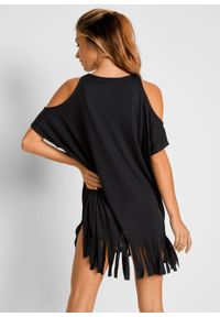 Sukienka plażowa cold-shoulder z przyjaznego dla środowiska materiału bonprix czarny. Okazja: na plażę. Kolor: czarny. Materiał: materiał #3