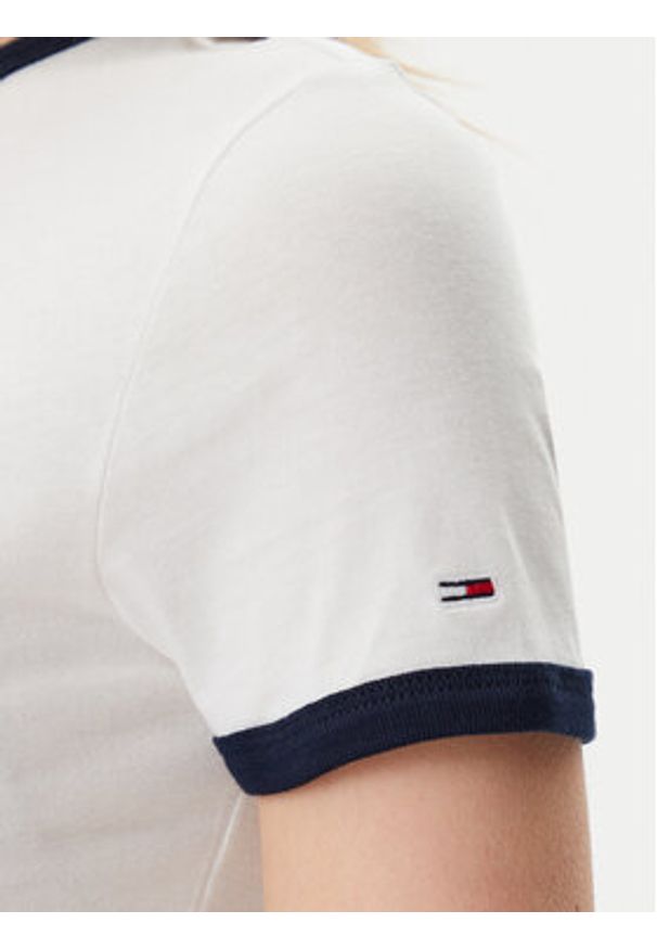 Tommy Jeans T-Shirt Script Ringer DW0DW20631 Écru Slim Fit. Kolor: kremowy. Materiał: bawełna