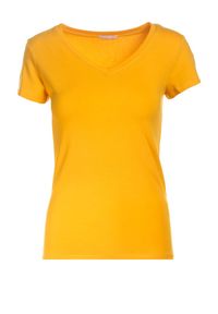 Born2be - Żółty T-shirt Nysalphia. Kolor: żółty. Materiał: bawełna, dzianina, elastan. Długość rękawa: krótki rękaw. Długość: krótkie. Styl: klasyczny #4