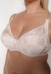 Renee - Jasnobeżowy Biustonosz z Koronki Full Cup z Regulowanymi Ramiączkami Dimela. Kolor: beżowy. Materiał: koronka. Wzór: koronka #5