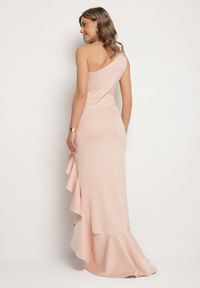 Born2be - Różowa Sukienka Asymetryczna z Ozdobną Falbaną Lunorilla. Kolor: różowy. Typ sukienki: asymetryczne #3