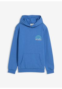 bonprix - Bluza z kapturem z czystej bawełny organicznej. Typ kołnierza: kaptur. Kolor: niebieski. Materiał: bawełna. Wzór: nadruk
