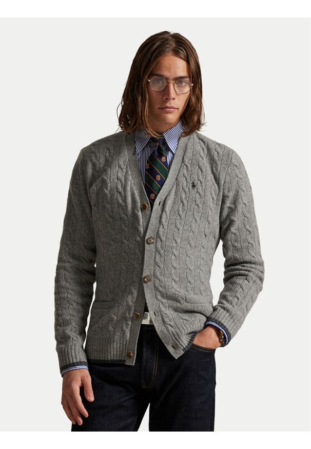 Polo Ralph Lauren Kardigan 710949808005 Szary Regular Fit. Typ kołnierza: polo. Kolor: szary. Materiał: wełna
