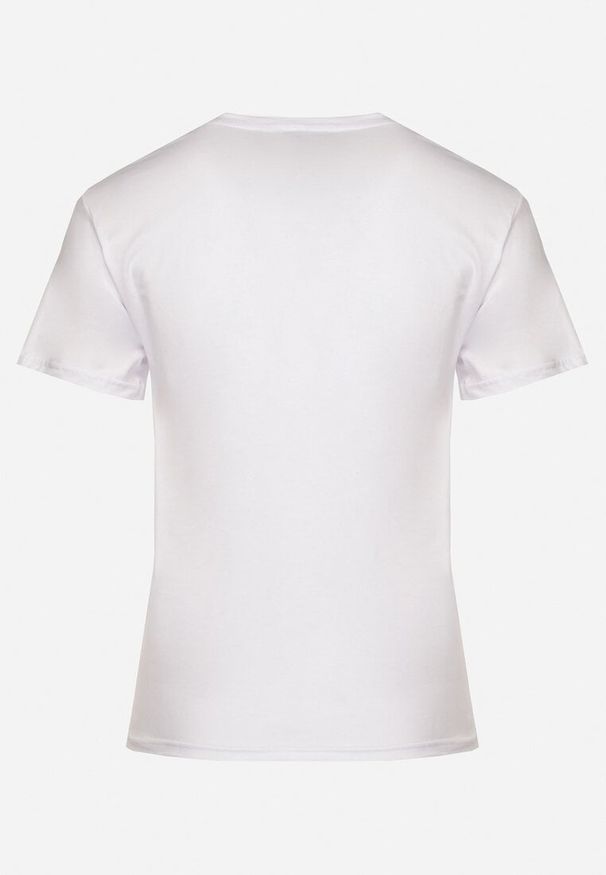 Born2be - Biały T-shirt Koszulka z Trójkątnym Dekoltem z Bawełny Ozdobiona Nadrukiem Elanoa. Okazja: na co dzień. Kolor: biały. Materiał: bawełna. Wzór: nadruk, aplikacja. Styl: elegancki, casual