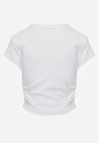 Renee - Biały Dopasowany T-shirt z Marszczeniem z Bawełnianej Tkaniny w Prążki Assarena. Okazja: na co dzień. Kolor: biały. Materiał: bawełna, tkanina. Wzór: prążki. Styl: elegancki, casual #4