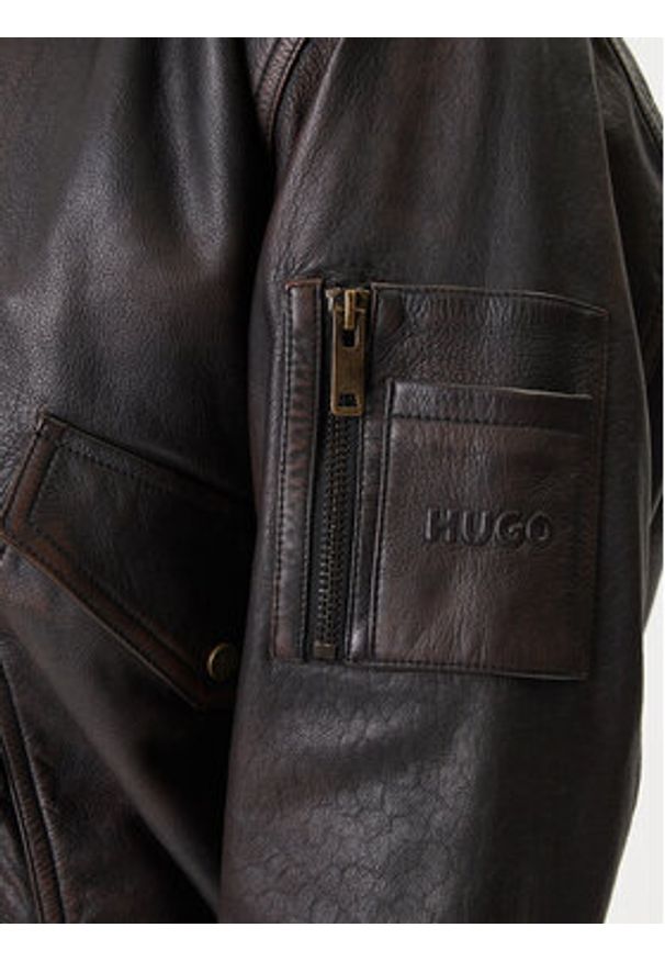 Hugo - HUGO Kurtka skórzana Laviat 50541865 Brązowy Regular Fit. Kolor: brązowy. Materiał: skóra