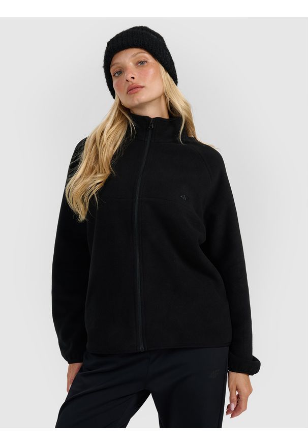 4f - 4F Polar ze stójką oversize damski - czarny S. Typ kołnierza: kołnierzyk stójkowy. Kolor: czarny. Materiał: polar