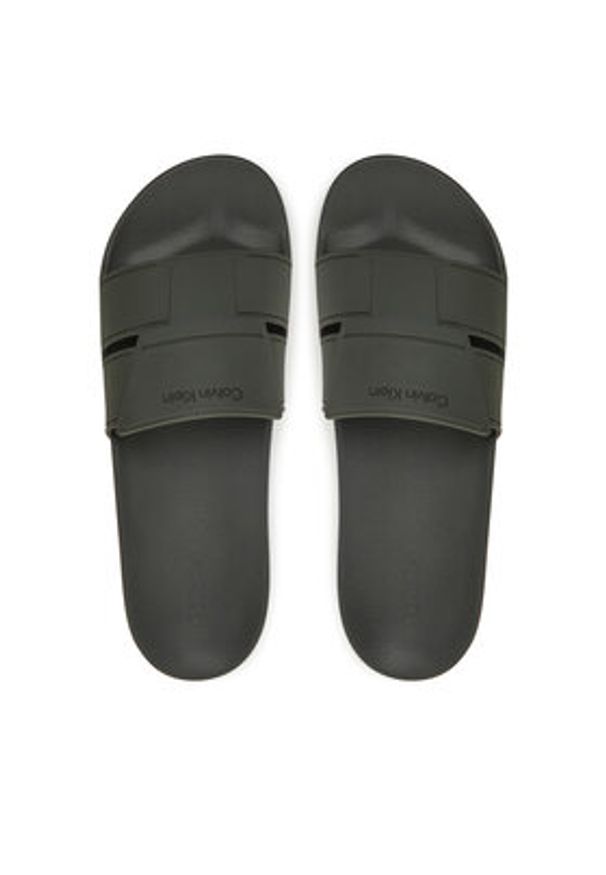 Calvin Klein Klapki Pool Slide Double T HM0HM01752 Khaki. Kolor: brązowy