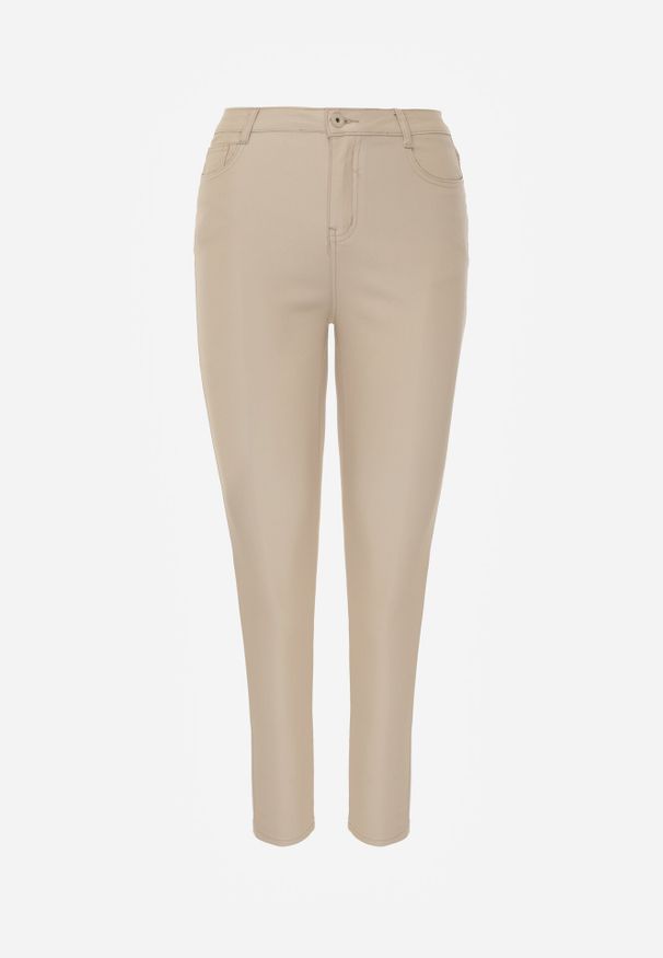 Born2be - Beżowe Modelujące Spodnie Skinny z Kieszeniami Envoi. Okazja: na co dzień. Kolor: beżowy. Materiał: skóra. Styl: elegancki, casual