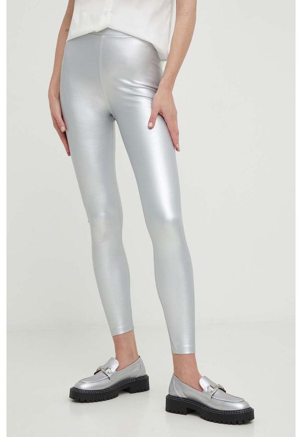 Answear Lab legginsy damskie kolor srebrny. Stan: podwyższony. Kolor: srebrny. Materiał: dzianina. Styl: wakacyjny