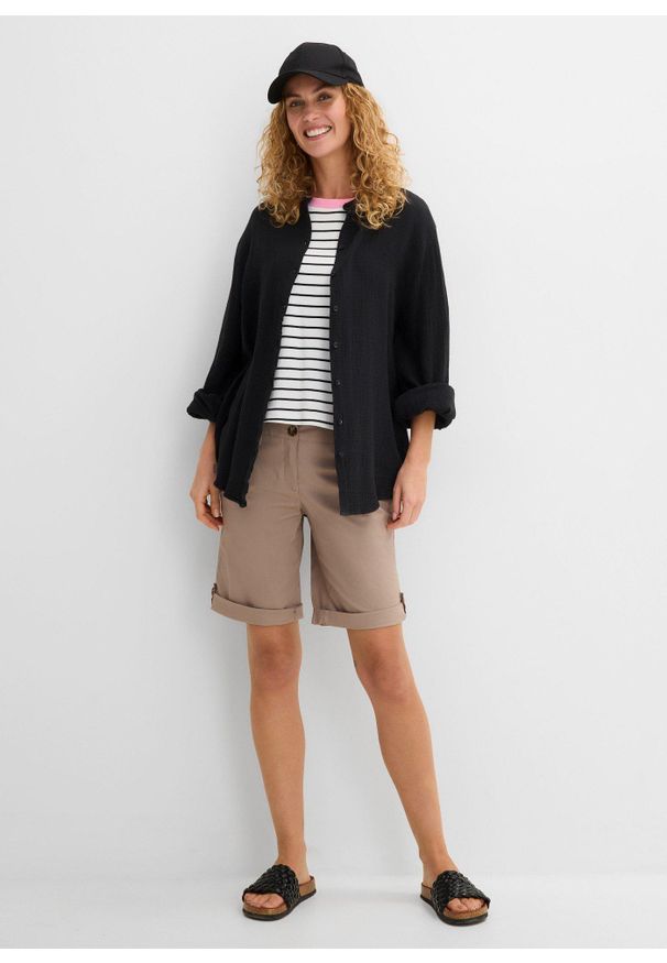 bonprix - Bermudy ze stretchem. Kolor: brązowy