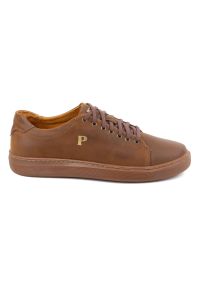 Polbut - Buty męskie skórzane sneakersy POLBUT 2127 camel brązowe. Kolor: brązowy. Materiał: skóra