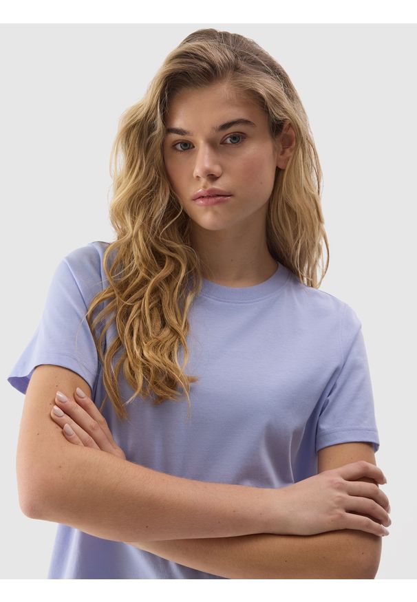 4f - 4F T-shirt gładki z bawełną organiczną damski - niebieski M. Okazja: na co dzień. Kolor: niebieski. Materiał: bawełna. Wzór: gładki. Sezon: lato. Styl: sportowy, casual