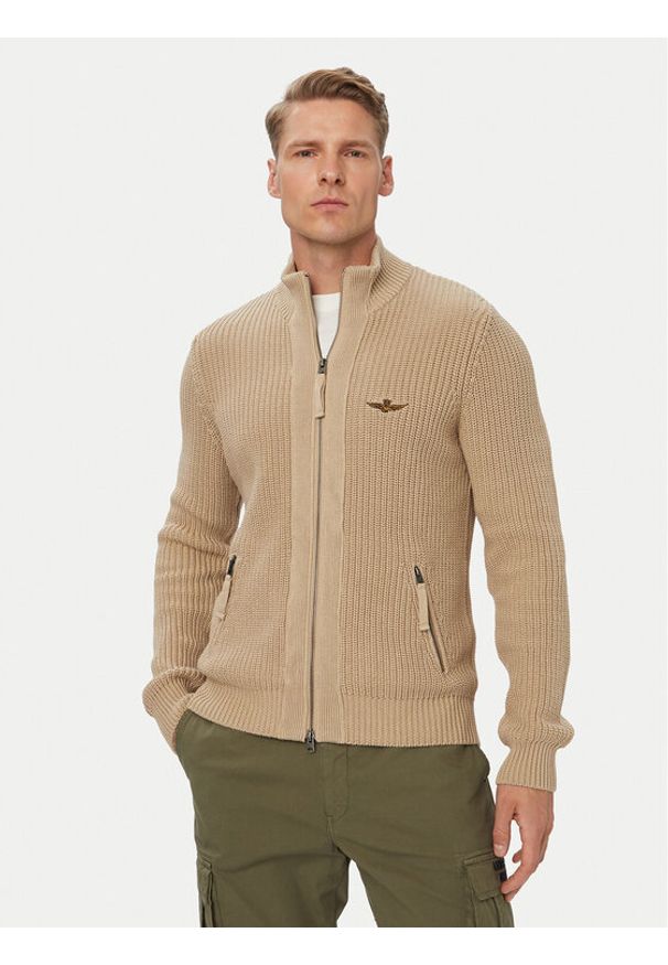 Aeronautica Militare Kardigan 262MA1664UL00409 Beżowy Regular Fit. Kolor: beżowy. Materiał: bawełna