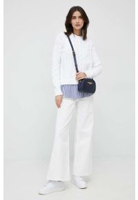 Lauren Ralph Lauren sweter bawełniany damski kolor biały. Kolor: biały. Materiał: bawełna. Długość rękawa: długi rękaw. Długość: długie. Wzór: ze splotem #3
