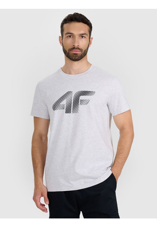 4f - 4F T-shirt regular z nadrukiem męski - szary 3XL. Okazja: na co dzień. Kolor: szary. Materiał: dzianina, bawełna, jersey. Długość rękawa: krótki rękaw. Długość: krótkie. Wzór: nadruk. Styl: klasyczny, sportowy, casual