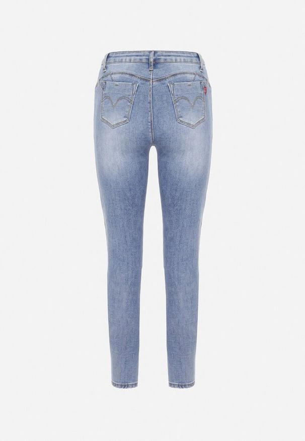 Born2be - Niebieskie Jeansy Skinny z Dziurami i Efektem Push Up Glyidra. Kolor: niebieski