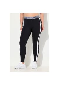 ULLA POPKEN - Damskie Legginsy paski kieszenie wysoki stan elastyczny pas. Stan: podwyższony. Kolekcja: plus size. Kolor: czarny. Materiał: elastan, poliester, materiał. Wzór: paski