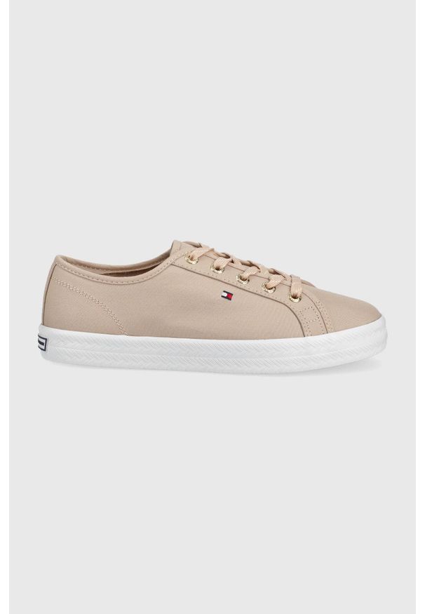 TOMMY HILFIGER - Tommy Hilfiger tenisówki kolor beżowy. Nosek buta: okrągły. Zapięcie: sznurówki. Kolor: beżowy. Materiał: guma