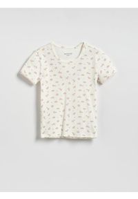 Reserved - Wzorzysty t-shirt - złamana biel. Materiał: bawełna #1