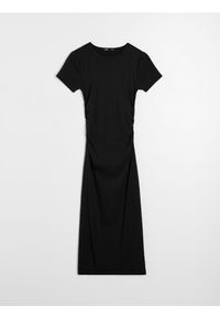 Sinsay - Bawełniana sukienka midi z marszczeniem po bokach - czarny. Kolor: czarny. Materiał: bawełna. Długość: midi #1