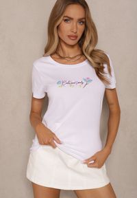 Renee - Biały T-shirt z Bawełny z Nadrukiem Zarive. Okazja: na co dzień. Kolor: biały. Materiał: bawełna. Wzór: nadruk. Styl: casual