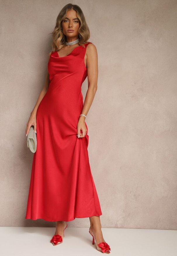Renee - Czerwona Taliowana Sukienka Vices Wiązana przy Karku Zinvea. Okazja: na co dzień. Kolor: czerwony. Typ sukienki: proste. Styl: elegancki, casual