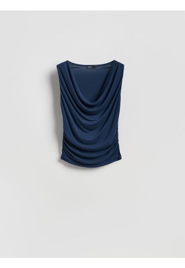 Reserved - Drapowana bluzka z modalem - granatowy. Kolor: niebieski. Materiał: dzianina