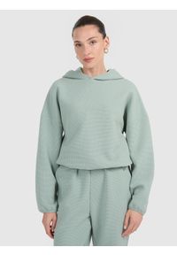 4f - 4F Bluza dresowa z waflowej dzianiny damska - turkusowa XXL. Okazja: na co dzień. Kolor: turkusowy. Materiał: dzianina, dresówka. Styl: casual, sportowy #1