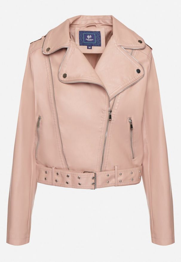 Born2be - Różowa Kurtka Ramoneska z Paskiem z Klamrą Ralvila. Okazja: na co dzień. Kolor: różowy. Materiał: wiskoza, jeans, materiał. Długość rękawa: długi rękaw. Długość: długie. Styl: casual, elegancki, rockowy