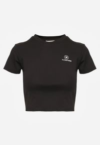 Born2be - Czarny Krótki T-shirt w Stylu Basic z Minimalistycznym Nadrukiem Orithana. Okazja: na co dzień. Kolor: czarny. Materiał: jeans. Długość: krótkie. Wzór: nadruk. Styl: casual, sportowy #4