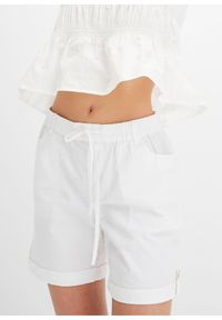 bonprix - Bermudy bawełniane z gumką w talii. Kolor: biały. Materiał: bawełna #2