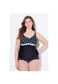ULLA POPKEN - Damskie tankini Bellieva góra bez miękkich miseczek kropki. Kolekcja: plus size. Kolor: czarny. Materiał: poliamid, poliester, materiał, elastan. Wzór: kropki #1
