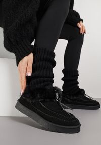 Born2be - Czarne Śniegowce na Grubej Podeszwie z Futerkiem i Przeszciami Linafra. Okazja: na co dzień. Kolor: czarny. Materiał: futro. Styl: casual, elegancki #6