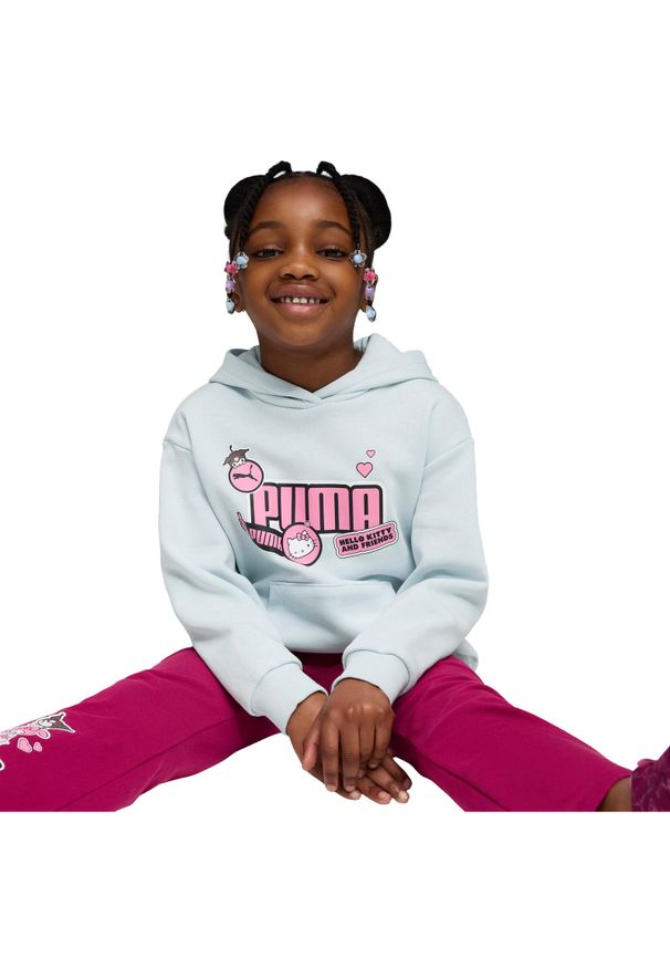 Bluza z kapturem dla dzieci Puma X Hello Kitty Friends Relaxed Gra. Typ kołnierza: kaptur. Kolor: biały. Materiał: bawełna, materiał. Wzór: motyw z bajki