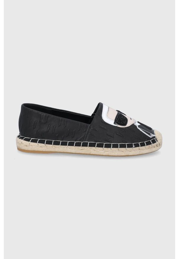 Karl Lagerfeld espadryle skórzane KAMINI KL80121.000 kolor czarny. Nosek buta: okrągły. Kolor: czarny. Materiał: skóra