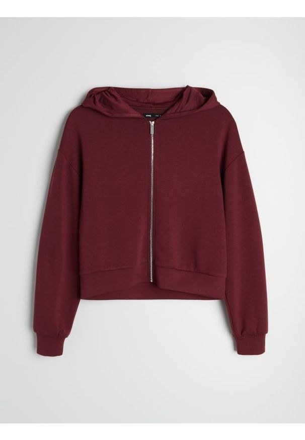 Sinsay - Rozpinana bluza z kapturem z domieszką wiskozy soft touch - pomarańczowy. Typ kołnierza: kaptur. Kolor: pomarańczowy. Materiał: wiskoza