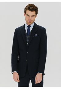Pako Lorente - PAKO LORENTE – Gładka granatowa marynarka garniturowa. Kolor: niebieski. Materiał: wełna, poliester, elastan. Wzór: gładki. Styl: klasyczny
