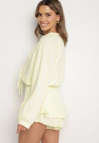Born2be - Żółty Wiązany Bawełniany Kombinezon Boho z Falbankami i Wiązaniem Lalelia. Kolor: żółty. Materiał: bawełna. Sezon: lato. Styl: boho #4