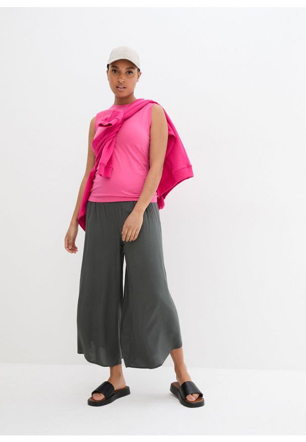 bonprix - Spodnie culotte w długości do łydki, z miękkiej wiskozy. Kolor: szary. Materiał: wiskoza. Styl: elegancki