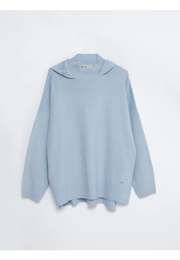 Big-Star - Sweter damski typu poncho niebieski Rajana 400. Kolor: niebieski. Materiał: wiskoza, skóra, prążkowany. Wzór: ze splotem. Sezon: lato. Styl: elegancki